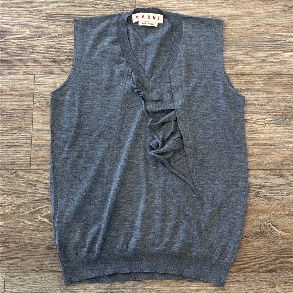 Marni 100% Cashmere Sweater Vest with Ruffle V-Neck - Soft, Lightweight & in EUC